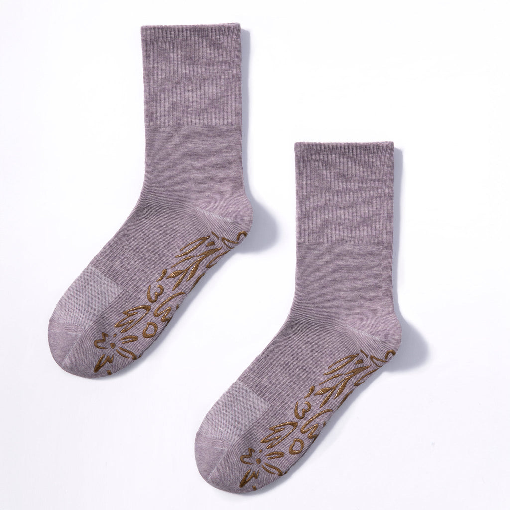 Serene Socks- Adult Organic Cotton Non-Slip Socks- 4 Seasons- Lavender- 2 Pairs
