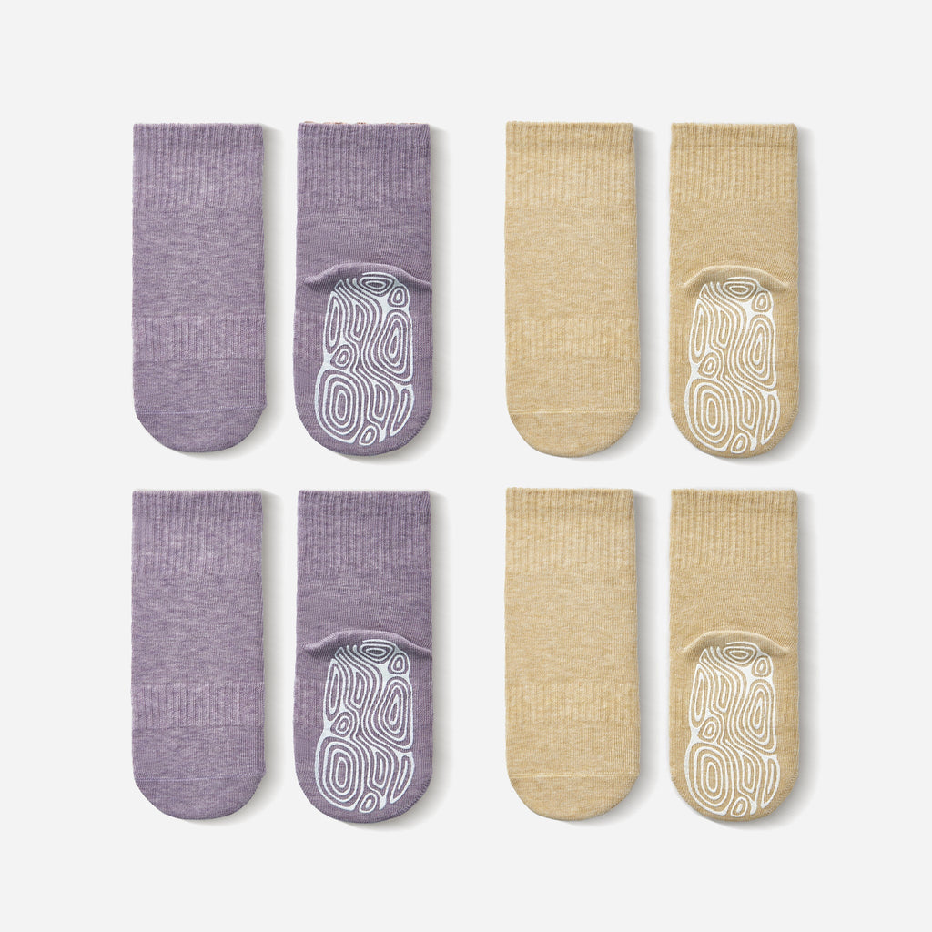 New- Organic Cotton Socks- Lavender & Lemon- 4 Pairs of Stay-On Baby & Toddler Non-Slip Socks