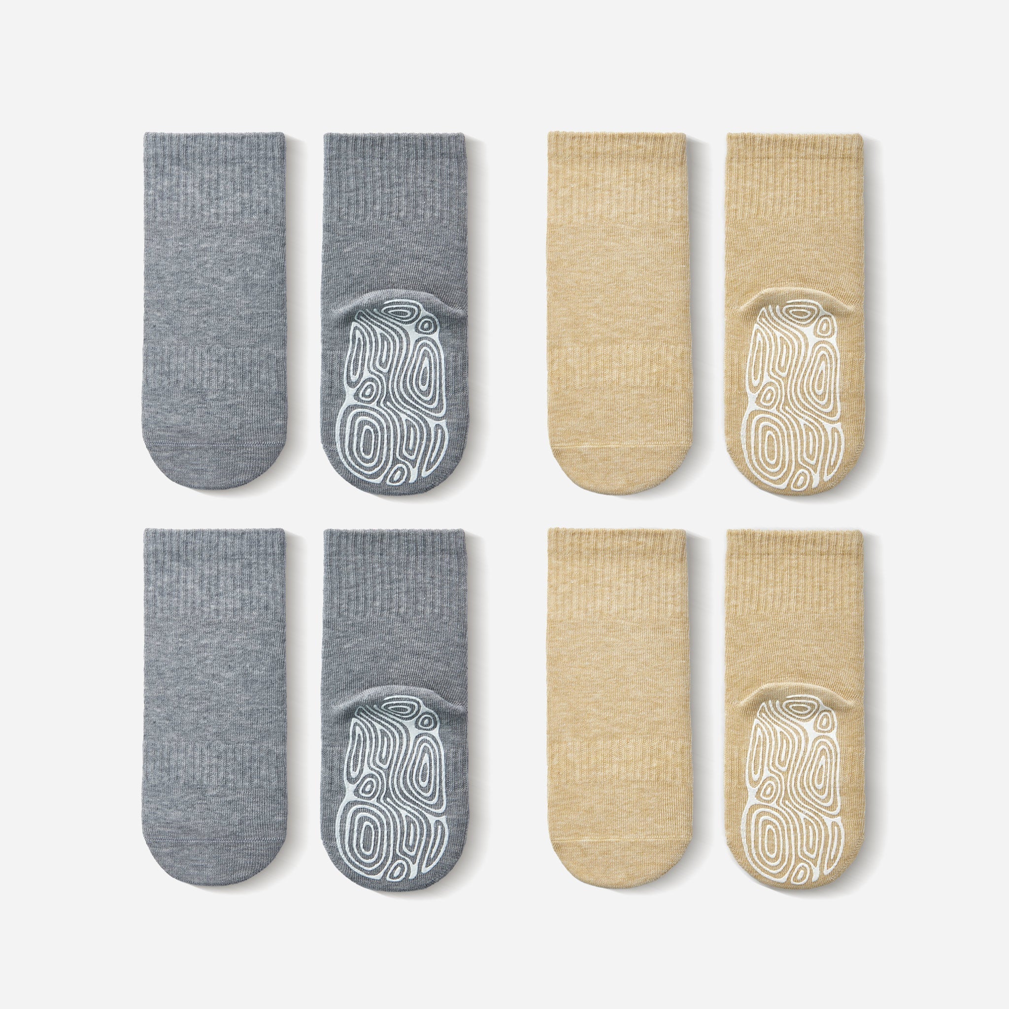New- Organic Cotton Socks- Grey & Lemon- 4 Pairs of Stay-On Baby & Toddler Non-Slip Socks