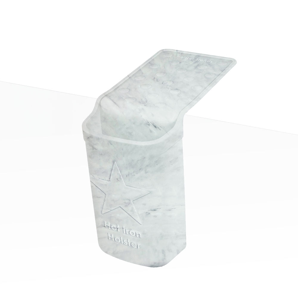 Hot Iron Holster | Marble | Adhesive-Free Silicone Storage Pocket for Organization and Travel | Heat Resistant to 500°F | Ideal for Curling Irons, Hair Straighteners, and Other Hot Tools