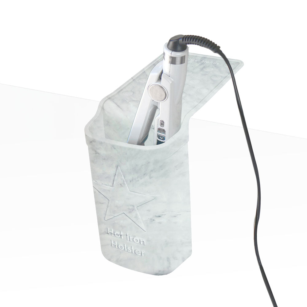Hot Iron Holster | Marble | Adhesive-Free Silicone Storage Pocket for Organization and Travel | Heat Resistant to 500°F | Ideal for Curling Irons, Hair Straighteners, and Other Hot Tools