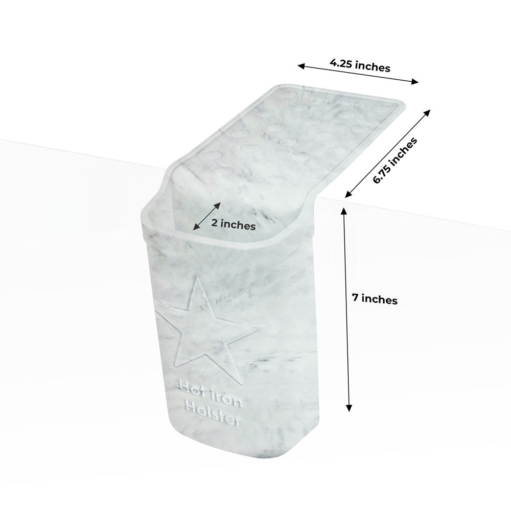 Hot Iron Holster | Marble | Adhesive-Free Silicone Storage Pocket for Organization and Travel | Heat Resistant to 500°F | Ideal for Curling Irons, Hair Straighteners, and Other Hot Tools