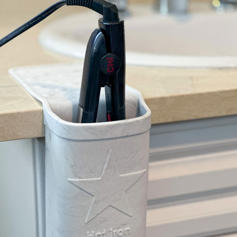 Hot Iron Holster | Marble | Adhesive-Free Silicone Storage Pocket for Organization and Travel | Heat Resistant to 500°F | Ideal for Curling Irons, Hair Straighteners, and Other Hot Tools