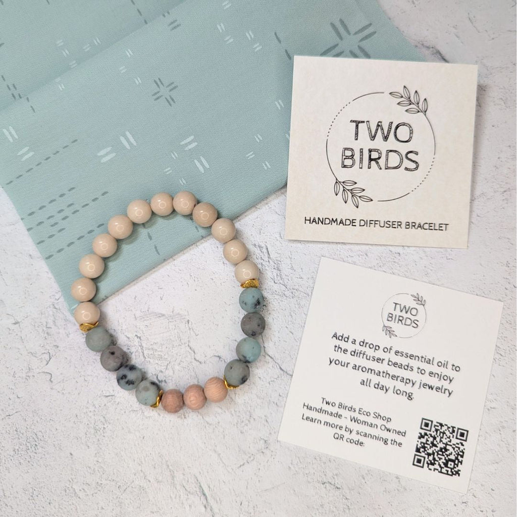 Gemstone Diffuser Bracelet - Fossil Jasper + Kiwi Jasper + Rosewood
