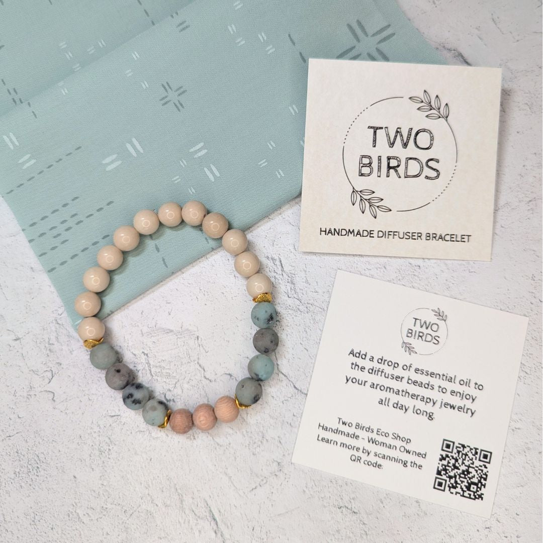 Gemstone Diffuser Bracelet - Fossil Jasper + Kiwi Jasper + Rosewood