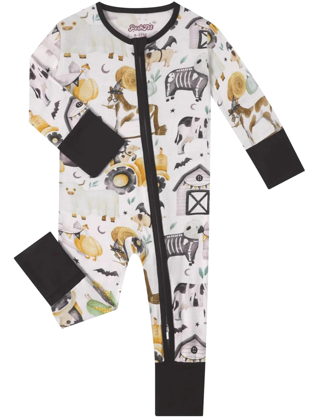 PoshTOT Halloween Farm Bamboo Baby Convertible Zippy Romper