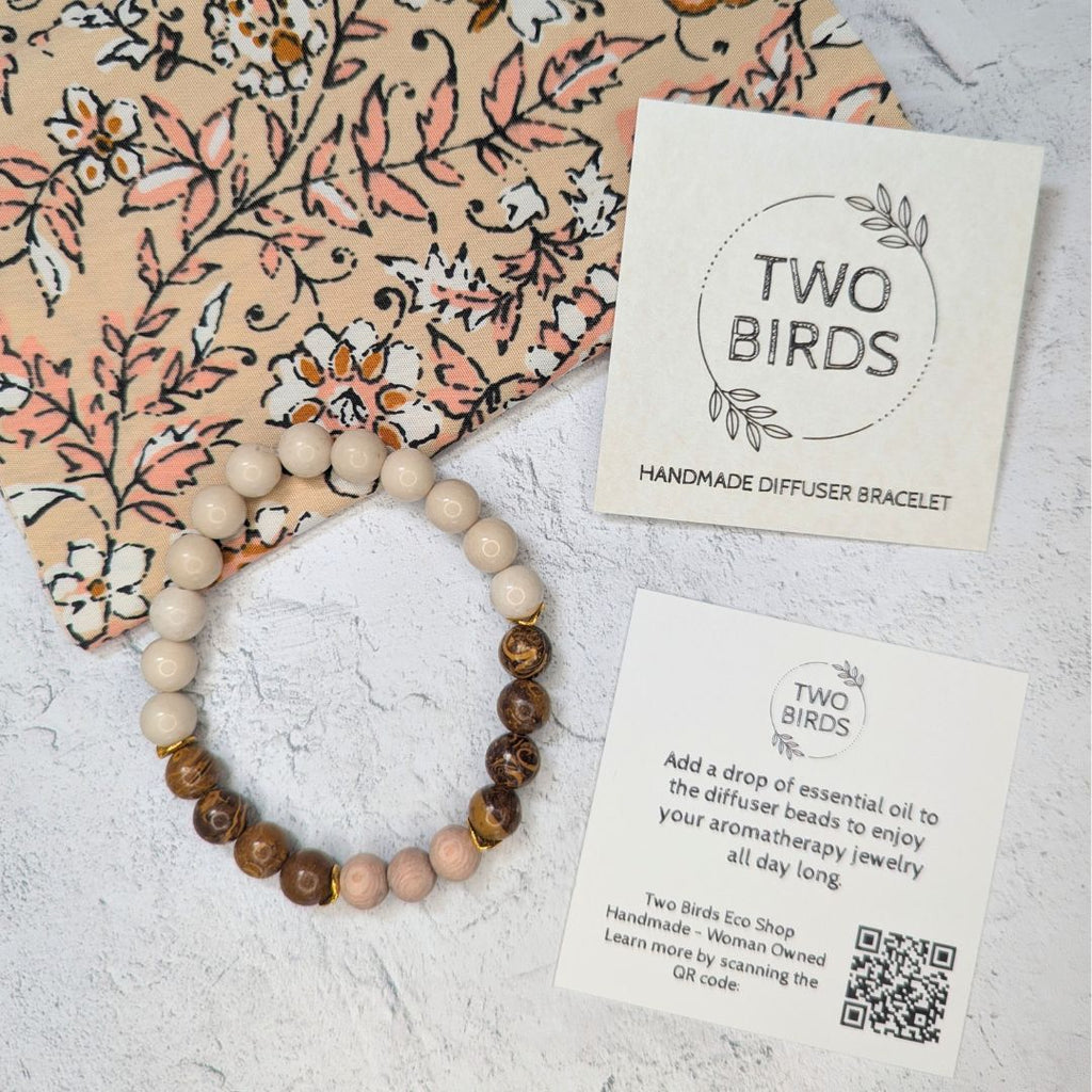 Gemstone Diffuser Bracelet - Oak Jasper + Riverstone + Rosewood
