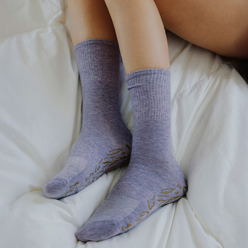 Serene Socks- Adult Organic Cotton Non-Slip Socks- 4 Seasons- Lavender- 2 Pairs