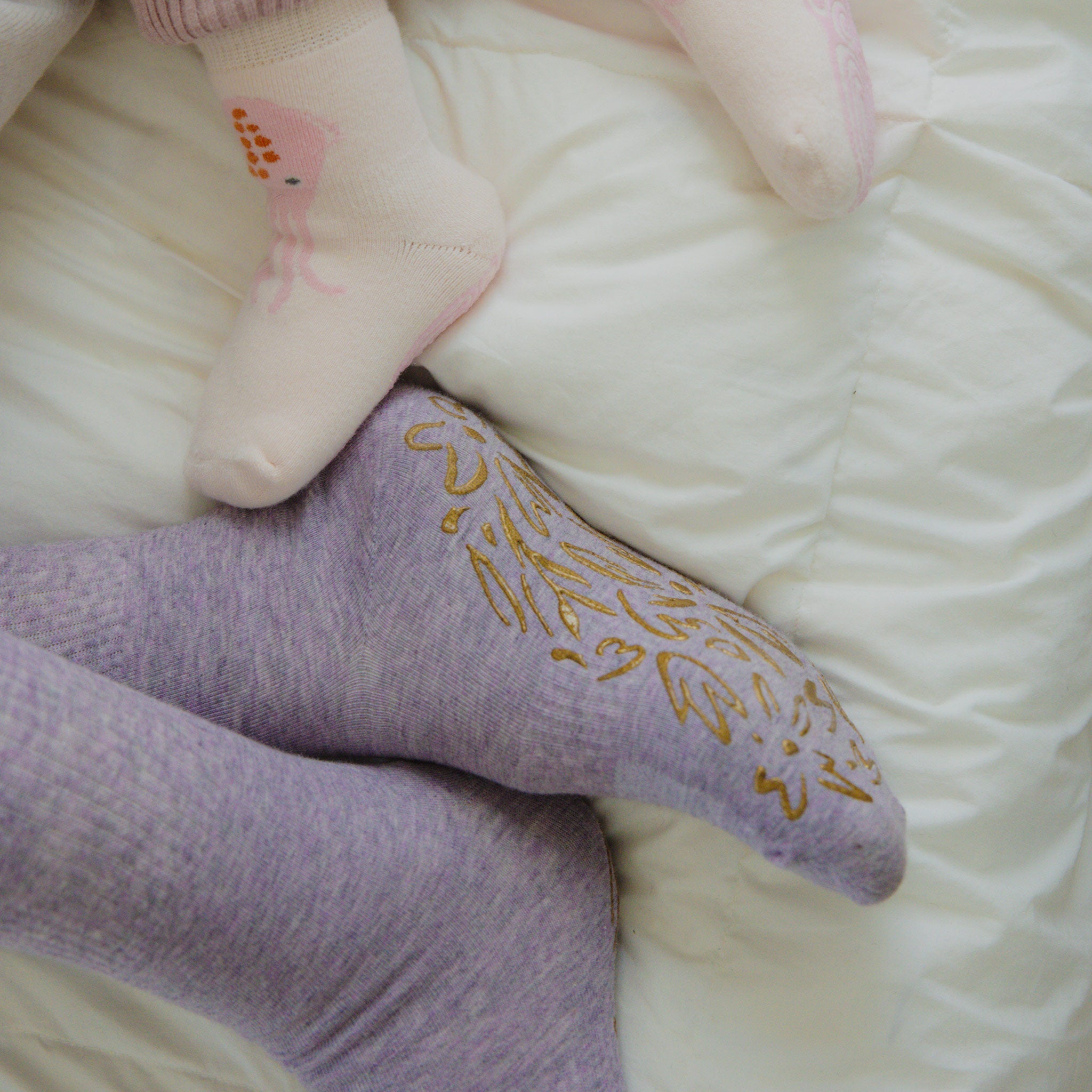 Serene Socks- Adult Organic Cotton Non-Slip Socks- 4 Seasons- Lavender- 2 Pairs