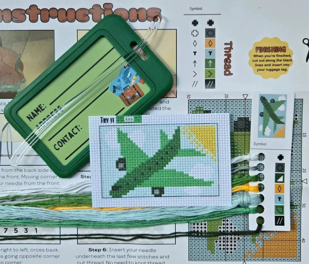 Green Airplane Cross Stitch Kit